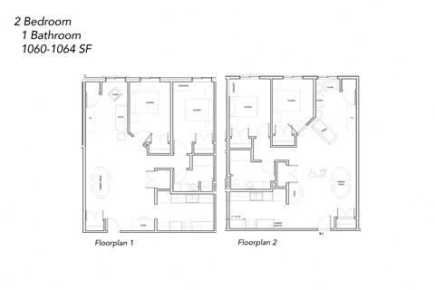 Floor plan for 2 beds, 1 bath